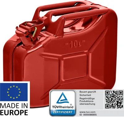 Produktbild von BW® Kraftstoffkanister Metall Benzinkanister 10 Liter - Rot RAL 3000 - UN-Zulassung - Hergestellt in Europa