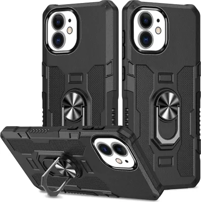 Produktbild von iPhone 11 Hülle, Dual Layer Robuste Rüstung Ringhalter Ständer Schutzhülle für iPhone 11 Schwarz