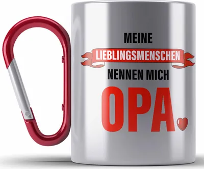 Produktbild von Trendation - Opa Geschenke Geschenk Edelstahl Tasse Karabiner mit Spruch Opa Geschenkidee Nichte Enkel Vatertag Großvater (Rot)