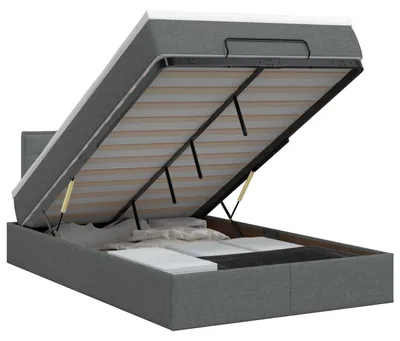 Image de Lit ottoman avec matelas, couleur gris foncé, dimensions 120 x 200 cm, revêtement en tissu