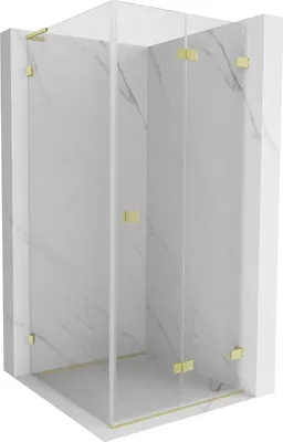 Produktbild von Mexen Lunar-F L klappbare Duschkabine rechts 90 x 90 cm, transparent, gebürstetes Gold - 836L-090-090-55-00-P
