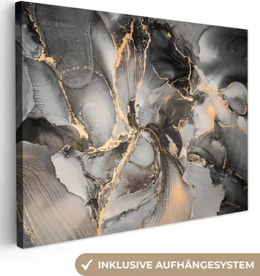 Produktbild von MuchoWow® - Leinwandbilder - Grau - Luxus - Gold - Marmor, Wandbild, Wanddeko Bilder Wohnzimmer, 120x90 cm