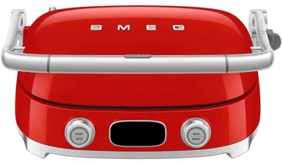 Obrázek produktu pro Víceúčelový gril SMEG 50's Style MGF01RDEU, 2100 W, 60–230 °C, 3 programy, keramické povrchové úprava, odvodňovací miska, zvukový signál, časovač, červená