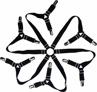 Obrázok produktu pre 6-stranné nastaviteľné elastické popruhy na posteľnú bielizeň s kovovými sponami, podväzky na posteľnú bielizeň Criss Cross, vhodné pre všetky veľkosti okrúhlych a štvorcových matracov (3-smerná čierna)