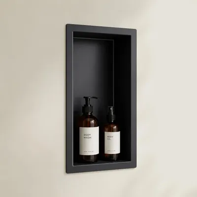 Produktbild von doporro Duschnische Wandnische Bad Schwarz 30cm x 15cm x 8,3cm, Duschablage befliesbar aus Edelstahl, Duschregal Unterputz-Montage