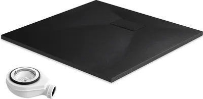 Produktbild von EMKE Duschwanne Flach Quadratisch 90x90cm Duschtasse mit Rutschfeste Struktur in Schwarz Steinoptik inkl. Ablaufgarnitur