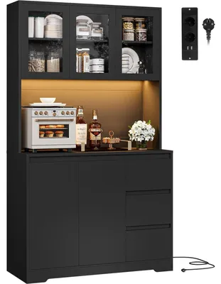 Produktbild von Küchenschrank Buffetschrank mit LED Sideboard 180x100x38.5 cm schwarz mit Steckdosenleiste und 3 Schubladen