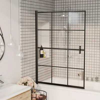 Productafbeelding van Douchecabine, douchewand, complete douche, doucheafscheiding, doucheafscheiding voor badkuip, douchedeur, veiligheidsglas 100x140 cm, zwart