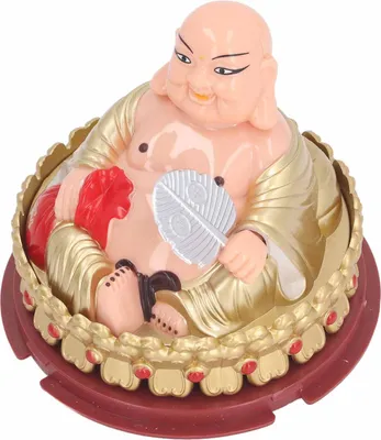 Zdjęcie produktu dla Maitreya Buddha Ornament Solar Light Sensing Nodding Rocking Fan Plastic Lucky Maitreya Buddha Statue for Car Center Console Desktop Checkout Counter