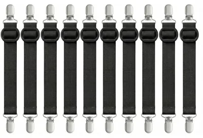 Produktbild von Bettlakenspanner 10 Stück Verstellbar 35-130cm Schwarz mit Metallclips