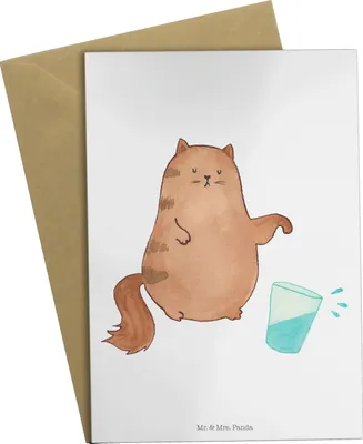 Produktbild von Mr. & Mrs. Panda Glückwunschkarte Katze Wasserglas - Weiß - Geschenk, einladungskarten, weihnachtskarten, Grußkarte, babykarte, Wasser, Cats, vatertagskarte, Cat, Katzen