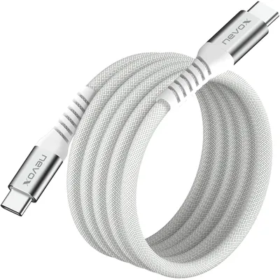 Image de nevox Nevox USB 2.0 cable, USB-C male > USB-C male 48V / 5A (white, 2 meters, PD 3.1, charging with up to 240 watts, magnetically retractable)