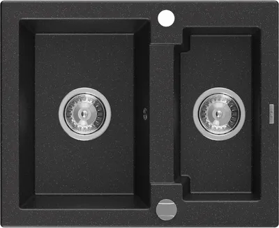 Produktbild von Mexen Carlos 1,5-Becken-Granitspüle 582 x 475 mm, Schwarz/Silbermetallic, Siphon chrom - 6518581500-73