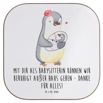 Produktbild von Mr. & Mrs. Panda Flaschenuntersetzer Babysitter Dank - Weiß - Geschenk, Untersetzer Kaffee, Danke sagen, Geduld, Dankbarkeit, Freundschaft, für Gläser, Coaster, Liebe