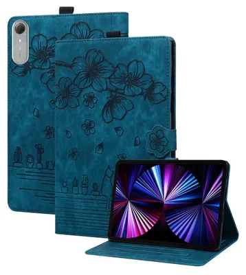Produktbild von Lenovo Idea Tab Pro Gen 2 Hülle - Coverup Blumen & Katze Klapphülle - Blau