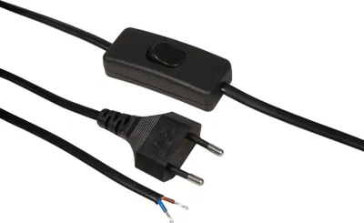 Produktbild von Euro-Netzkabel McPower mit Schnurschalter und blanken Enden, 2m, schwarz