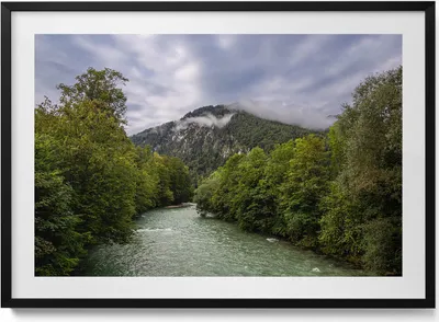 Produktbild von Berglandschaft Deutschland– Wandbild mit Rahmen – Gerahmtes Bild  – Wanddekoration – 100x70 cm –  Schwarz Rahmen