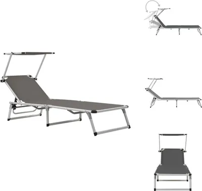 Produktbild von vidaXL Klappliege mit Sonnenschutz Aluminium und Textiline Grau -  Sonnenliegen