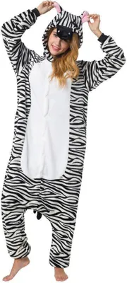 Produktbild von Katara 1744 -  Zebra schwarz/weiß S (145-155cm), Jumpsuit, Onesie, Karneval, Overall, Party, Karnevals-Kostüm, Verkleidung zum Fasching, Schlafanzug, Hausanzug, Jogginganzug, Cosplay, Tierkostüm für Erwachsene