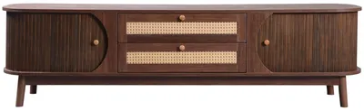 Zdjęcie produktu dla RTV – szafka pod telewizor – wymiary: 170 x 39,5 x 46 cm – drzwiczki – szuflady z rattanu – naturalne drewno