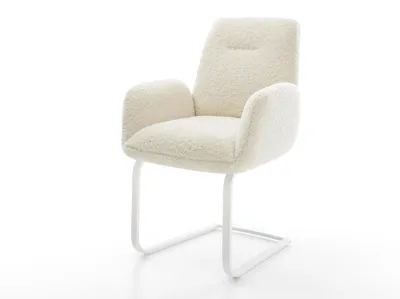 Produktbild von DELIFE Freischwinger Zoa-Flex Teddystoff Beige Freischwinger flach Weiß Taschenfederkern