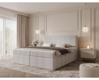 Produktbild von 200 cm Boxspringbett ELISIO mit gepolstertem Kopfteil, 7-Zonen-Taschenfederkernmatratze H3/H4, 2 Bettkästen, TILIA Breitcord, ohne Topper