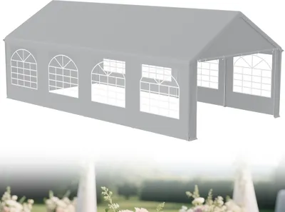 Obrázek produktu pro LZQ Pavilion 4x8 m vodotěsný s UV ochranou 50+, robustní párty stan s odnímatelnými bočnicemi - šedý - 32 m²