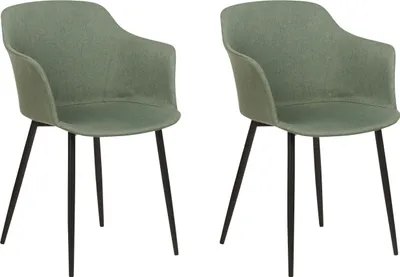 Zdjęcie produktu dla BELIANI Zestaw 2 krzeseł ciemnozielony tapicerowane czarne metalowe nogi do jadalni salonu styl retro