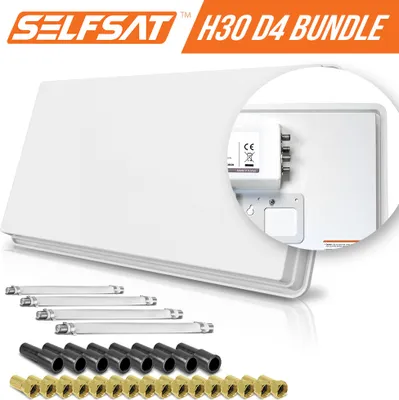 Produktbild von Selfsat H30D4+ 4 TV Teilnehmer SAT Flachantenne FLAT + Fensterdurchführung FULL HD