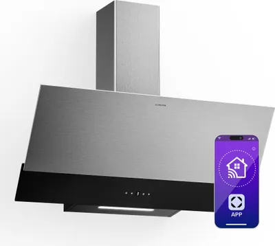 Image de Klarstein Verosteel Hotte Aspirante 90 cm - Hotte Décorative, 624 m³/h, A++, Commandes Tactiles, LED, Filtre Charbon, Inox & Verre Noir, Silencieuse, Cuisine Moderne