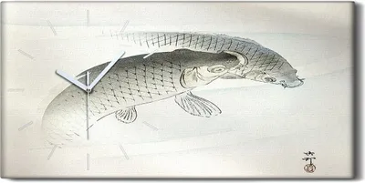 Produktbild von Wanduhr Uhr Wandbild Leinwand 60x30 Malerei Asiatische Tier Fische Kunst - weiße Hände