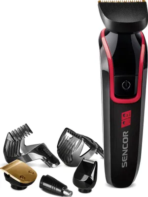 Produktbild von SENCOR SHP 6201RD Souprava zastřihovače vlasů, napájení síť/baterie, titanové nože, 6 výměnných nástavců, provozní doba 45 minut, plně nabité za 8 hodin, šířka čepele 41 / 32 mm