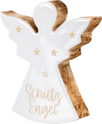 Produktbild von Schutzengel H12cm Mangoholz Weiß Glücksbringer Handschmeichler Engel Figur Geschenk