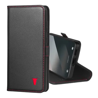 Image de Galaxy S25 Edge Housse en cuir (avec fonction de support) - Noir avec détail rouge