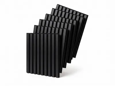 Produktbild von MEBANO. 6er-Set Akustikpaneele Holz 40x40 cm Schwarz Matt 3D Wandpaneele aus Holzfunier und Filz Wandverkleidung Moderne Lamellenwand, KI-generiertes Bild
