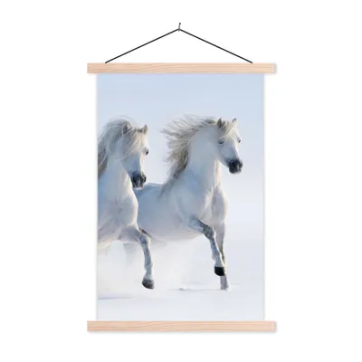 Produktbild von MuchoWow® Textilposter Winter - Pferde - Schnee 60x90 cm mit holzfarbenen Rahmen - Textil