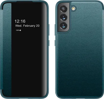 Image de Etui pour Samsung Galaxy S22 Plus 5G étui à rabat en cuirPolyuréthanefin avec fenêtre d'affichage vert