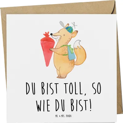 Produktbild von Mr. & Mrs. Panda Glückwunschkarte Schulanfang Einzigartig - Weiß - Geschenk, liebevolle Worte, doppelkarte, faltkarte, Ermutigung, Trost, du bist toll so wie du bist