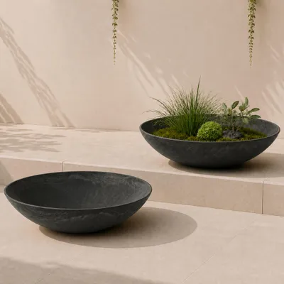 Immagine prodotto di Fioriere piatte per esterni Ciotole decorative rotonde nere 35 cm