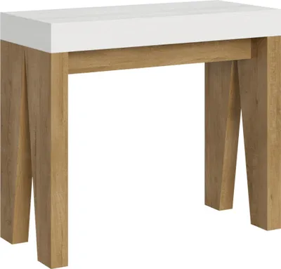Produktbild von Ausziehbare Konsole 90x40/300 cm Naxy Mix weiße Eschenplatte - Natureichenstruktur
