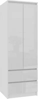 Produktbild von Kleiderschrank mit 2 Turen und 2 Schubladen (B:60cm / H:180cm / T:51cm) in Weiß & Weiß Hochglanz
