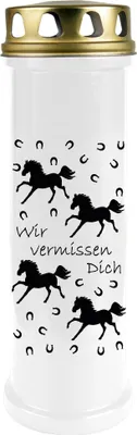 Produktbild von Grabkerze Weiß, Brenndauer: 100 Stunden ( 4 Tage ), Motiv: Pferde