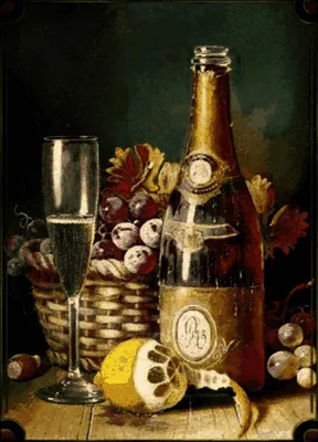 Produktbild von vianmo Holzschild 40x30 cm Stillleben Sekt Obstkorb Zitrone