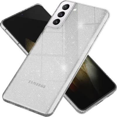 A silver glitter phone case is shown on a white background, with a phone partially visible underneath.