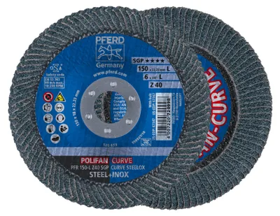 Produktbild von PFERD 67689082, Fächerscheibe, Edelstahl, Stahl, 15 cm, Jede Marke, Eingedrückte Mitte, 2,22 cm