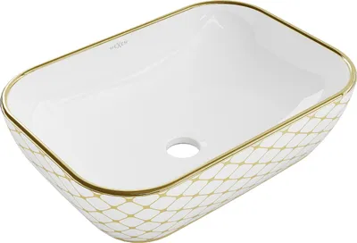 Image de Mexen Rita lavabo à poser 45 x 32 cm, motif à carreaux blanc/or - 21084509