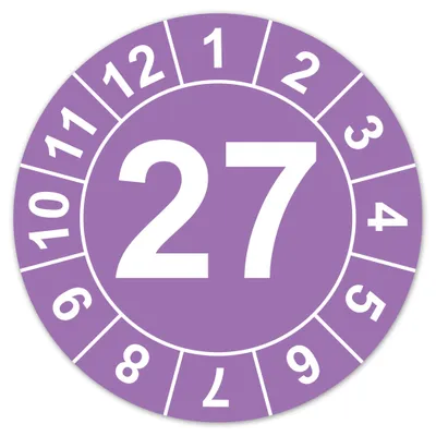 Jahrestestplakette 20 mm, 50 Stück, selbstklebend, wasserdicht, 2027