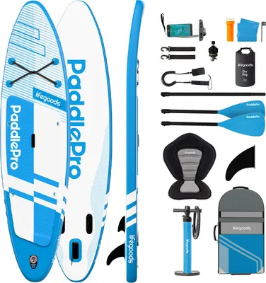 Produktbild von LifeGoods PaddlePro SUP Board Pro, Pro Set mit Sitz, aufblasbares Stand-Up-Paddle-Board 320x81 cm, 150 kg, Sky Blue – inkl. Trolley-Tasche und Sitz, Paddel Board Set