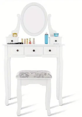 Produktbild von Schminktisch – Kosmetttisch – Frisiertisch – Beauty-Tisch – Tisch mit Schubladen und drehbaren Spiegel – 5 Schubladen