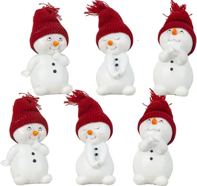 Produktbild von 6 Stück Schneemann Figuren rote Mütze 12cm Weihnachten Deko Dekofigur Winterdeko